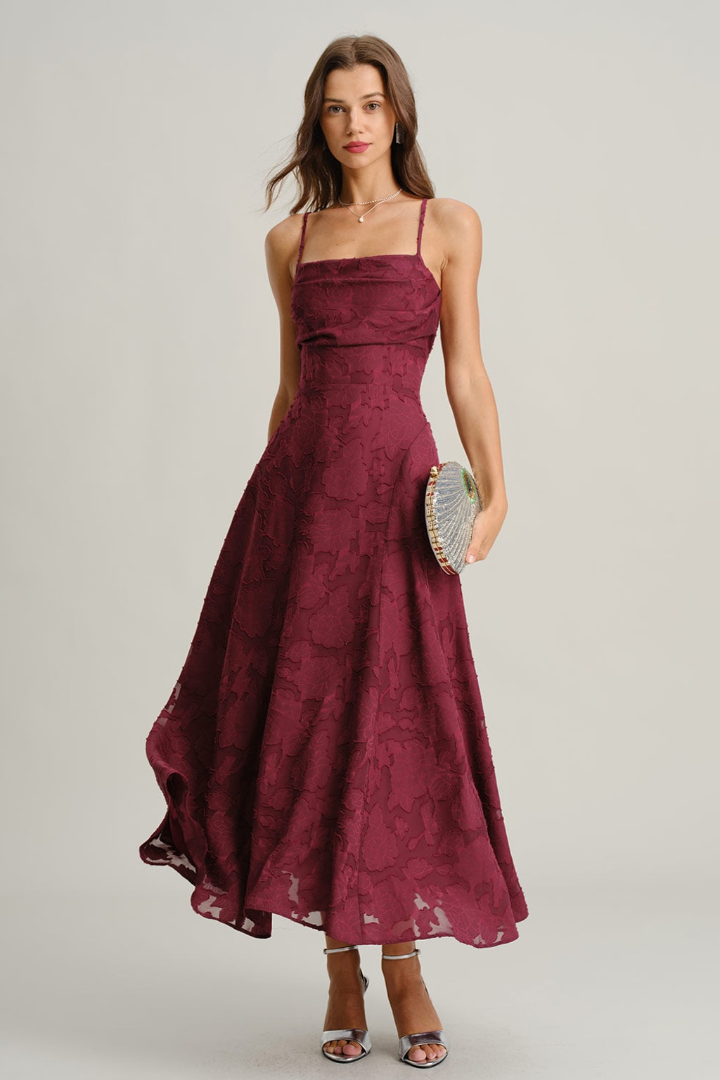 Jacquard Slip Maxi Dress – Backless A-Line Formal Gown - 2