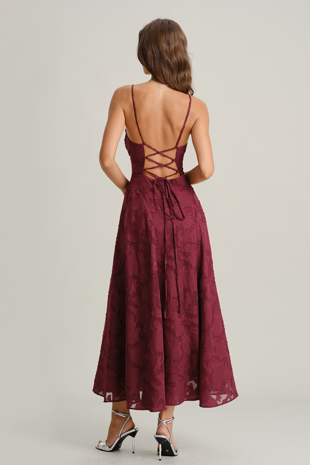 Jacquard Slip Maxi Dress – Backless A-Line Formal Gown - 4