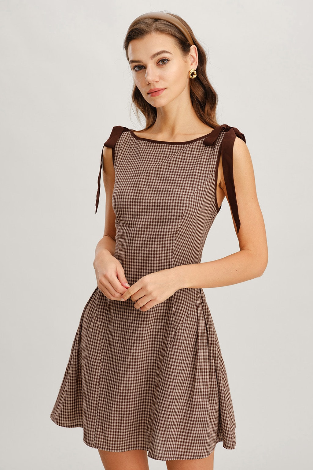 Gingham Tie-Strap Mini Dress - A-Line Cotton Sundress - 5