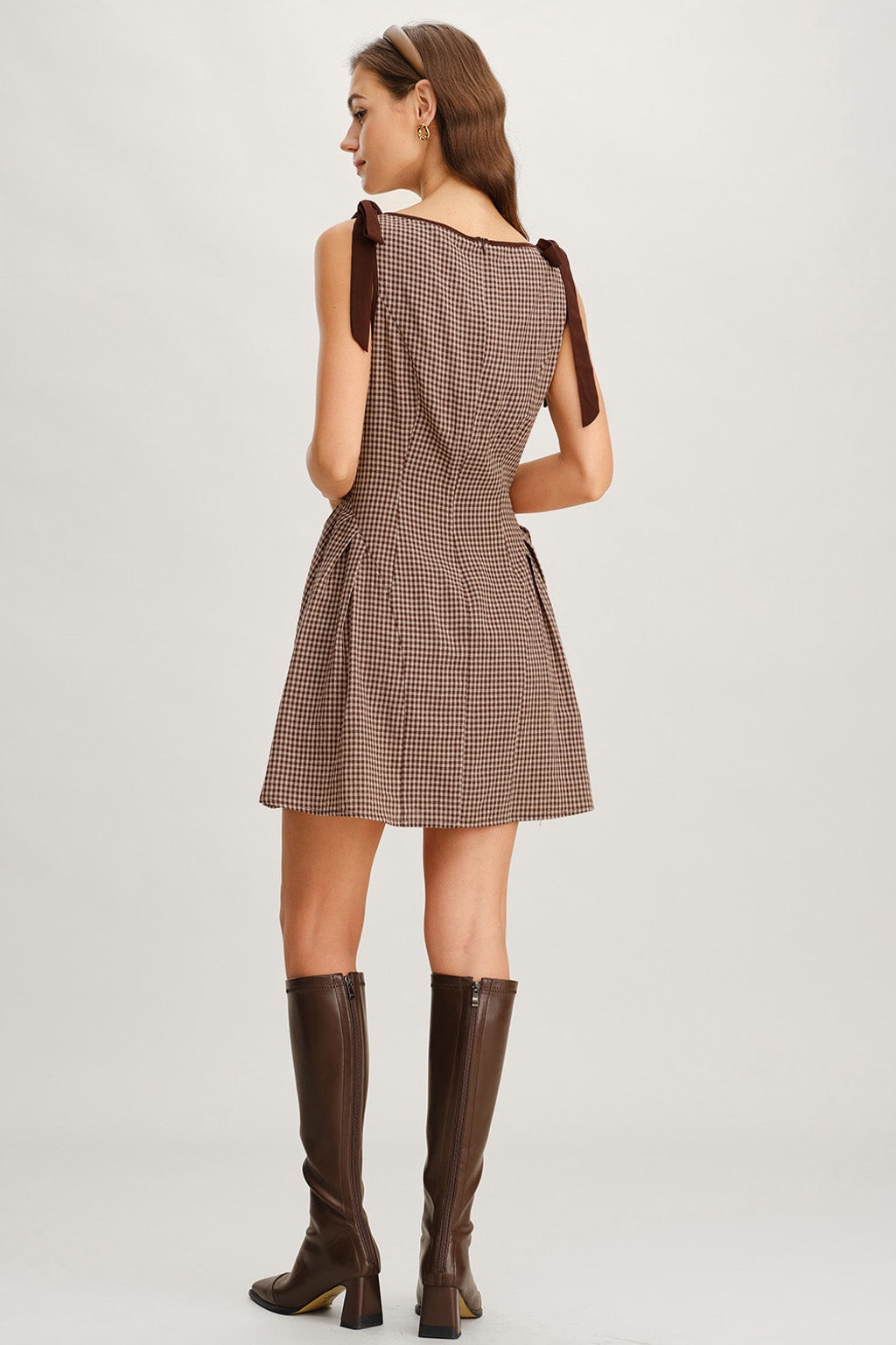 Gingham Tie-Strap Mini Dress - A-Line Cotton Sundress - 3