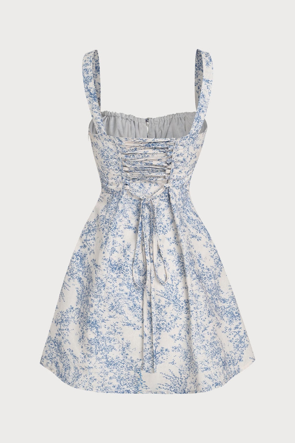 Blue Floral Corset Mini Dress Ruched Slip Fit - 5