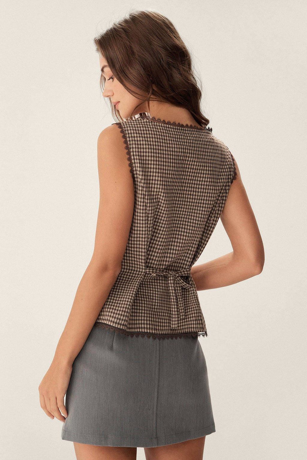Brown Plaid Cotton Vest - Classic Layering for Work & Casual - 3