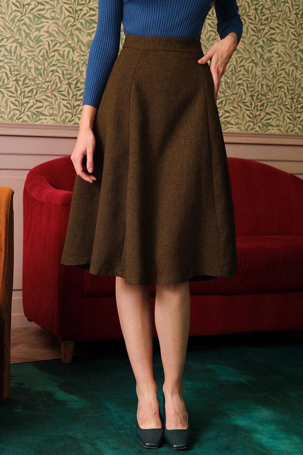 High-Waisted Tweed Skirt With Slimming Pleats & Hidden Zip - 2