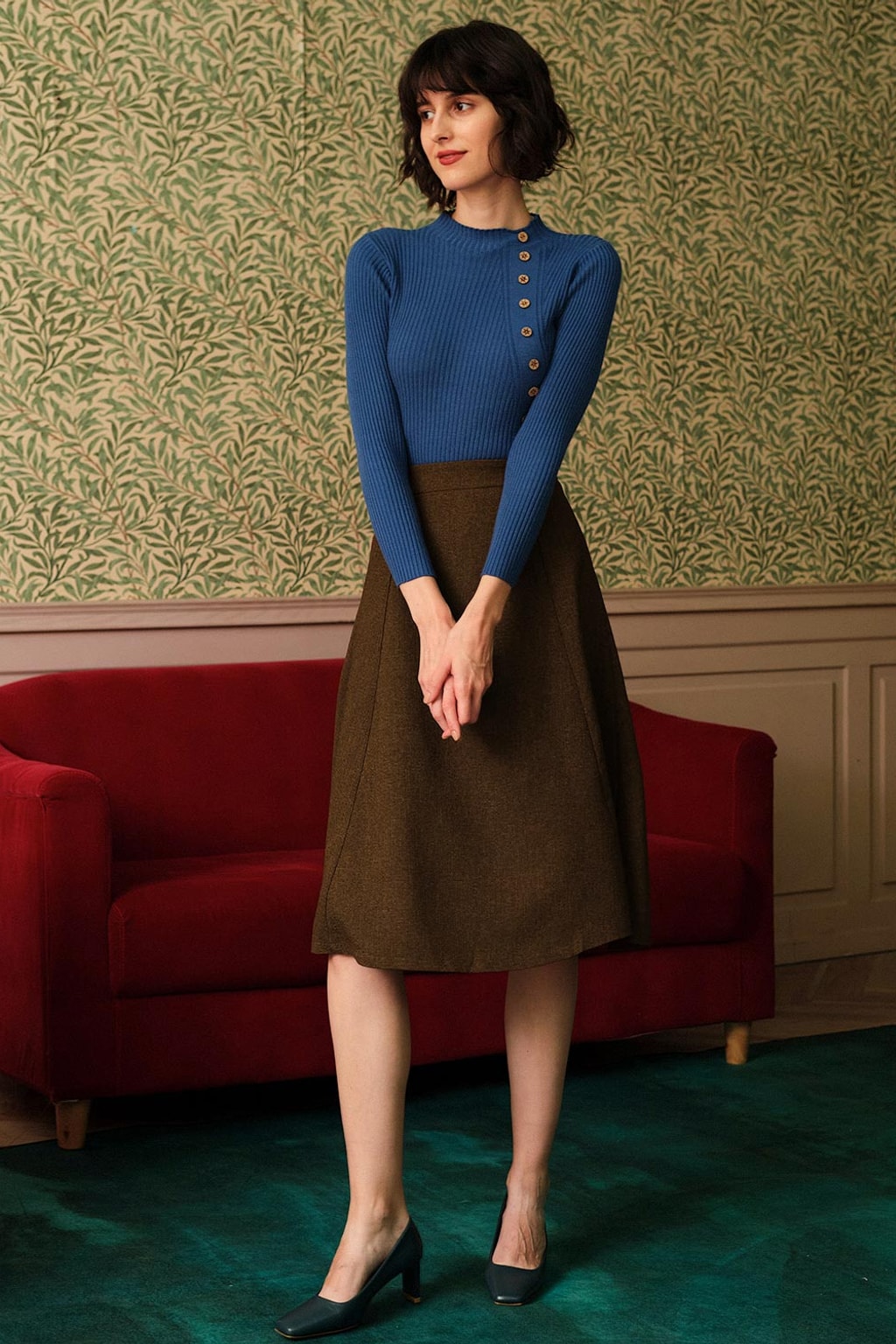 High-Waisted Tweed Skirt With Slimming Pleats & Hidden Zip - 3