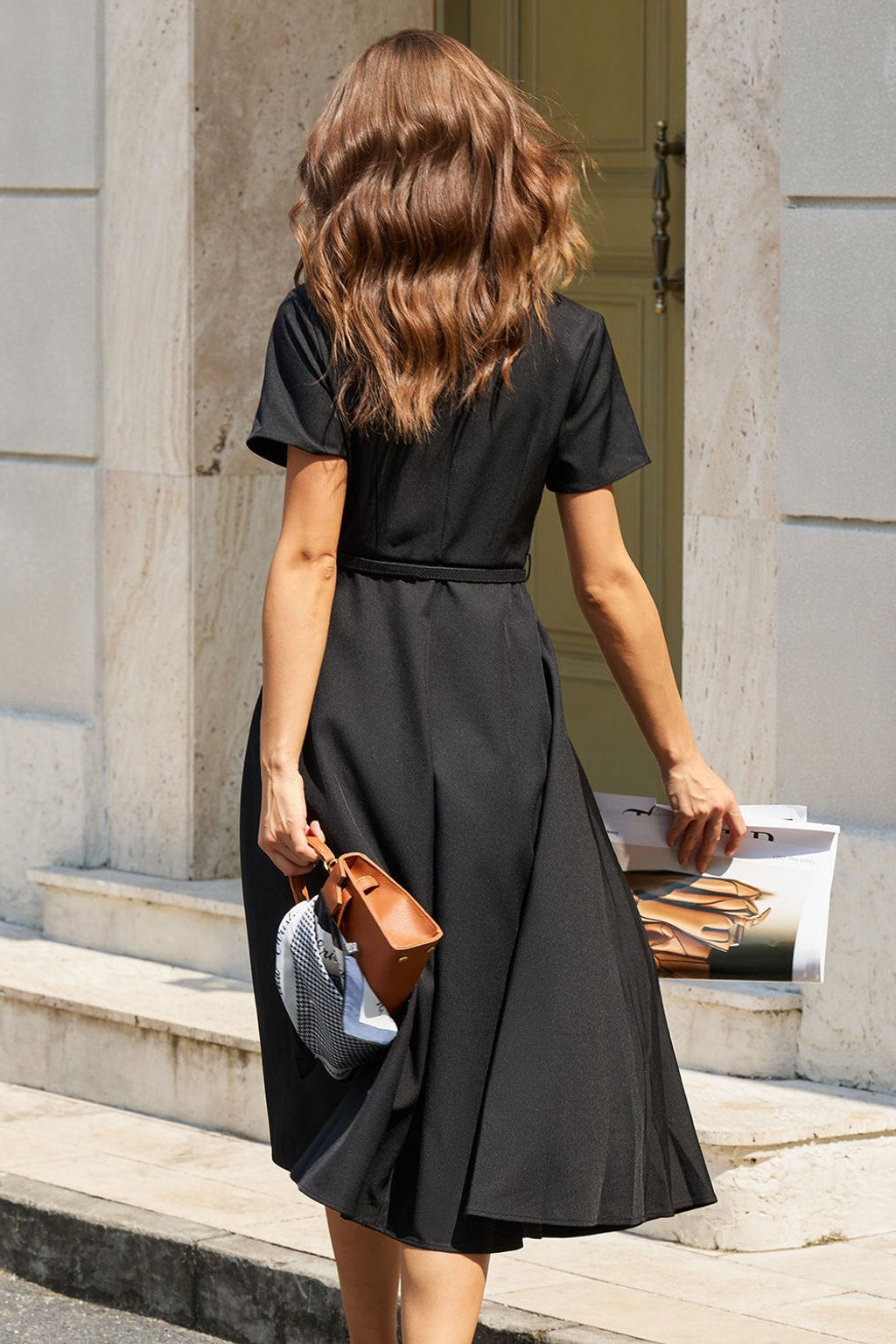 Belted A-Line Midi Dress Flattering Office Wear Style - 4