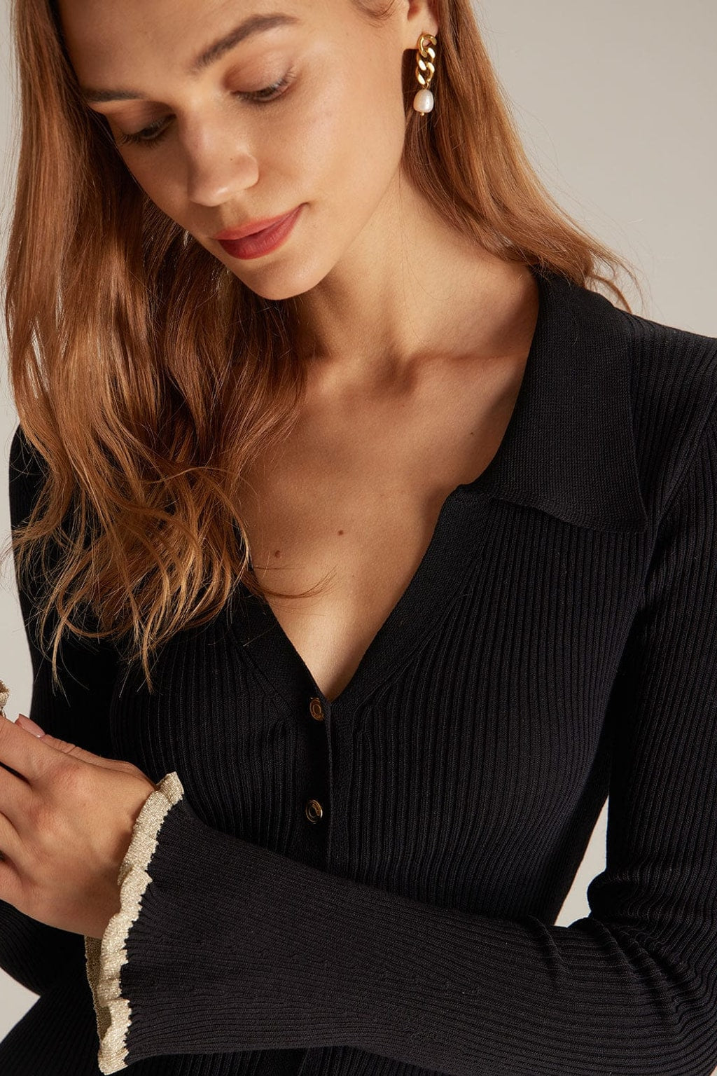 Black V-Neck Mini Dress With Contrast Trim Detail - 3