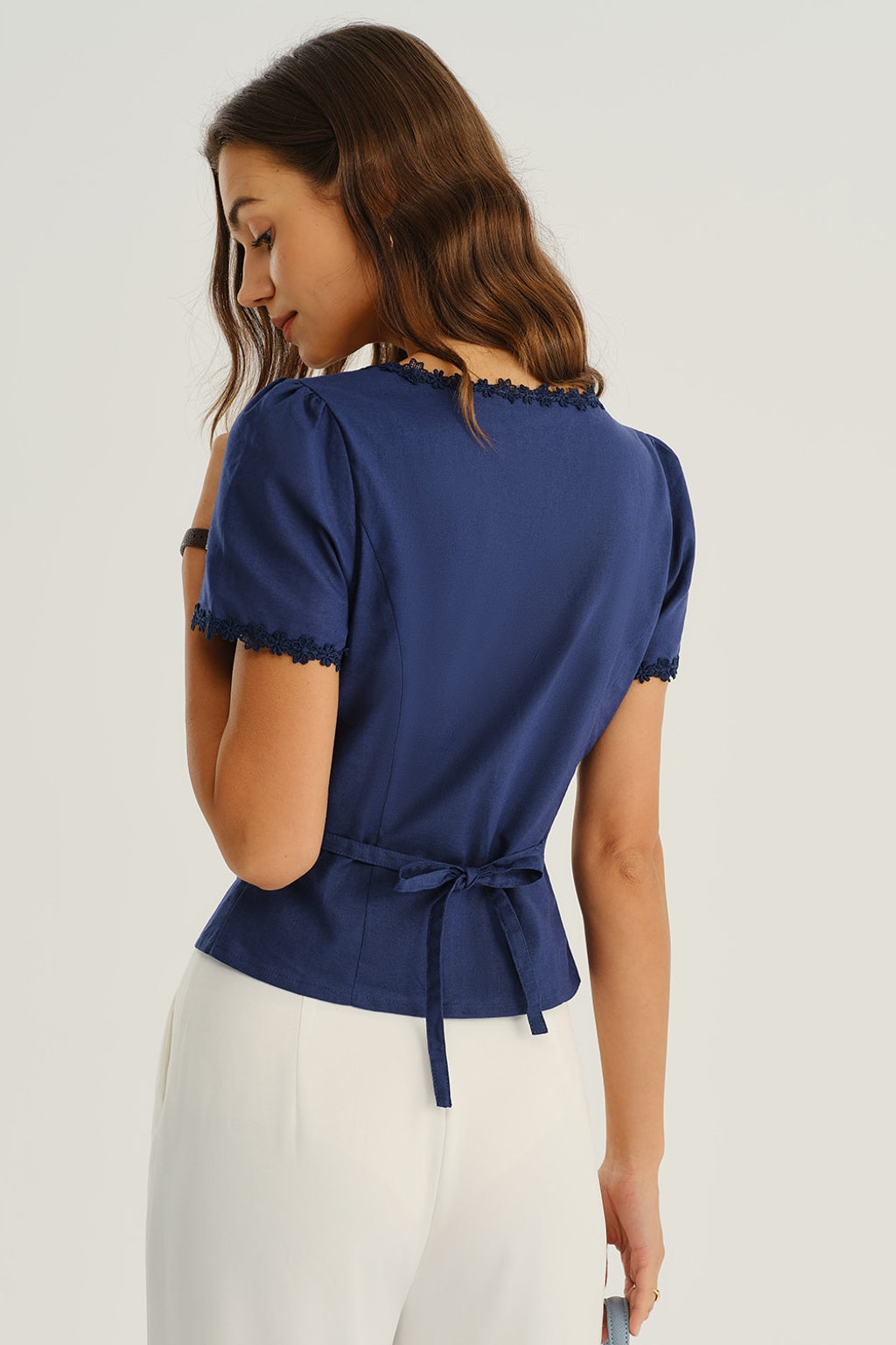 Square Neck Button-Front Blouse Breathable Cotton Linen - 3