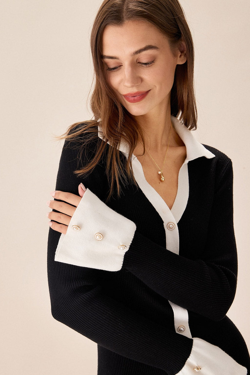 Bell Sleeve Sweater Dress Contrast Trim A-Line Mini Dress - 5