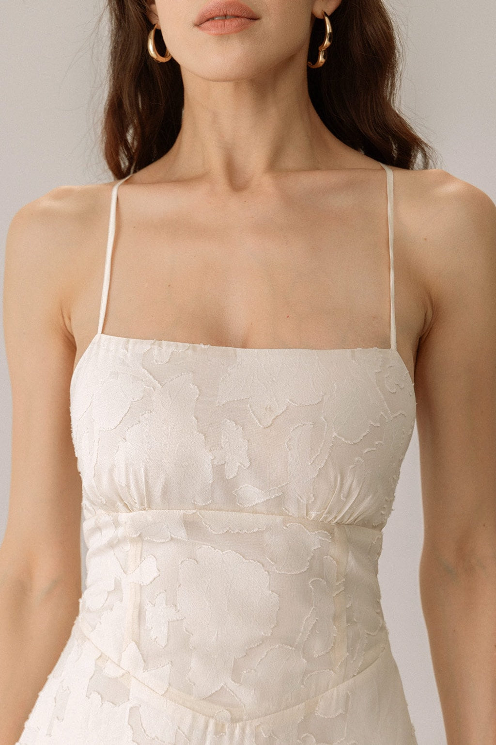 Apricot Jacquard Corset Maxi Dress With Structured Bodice - 3