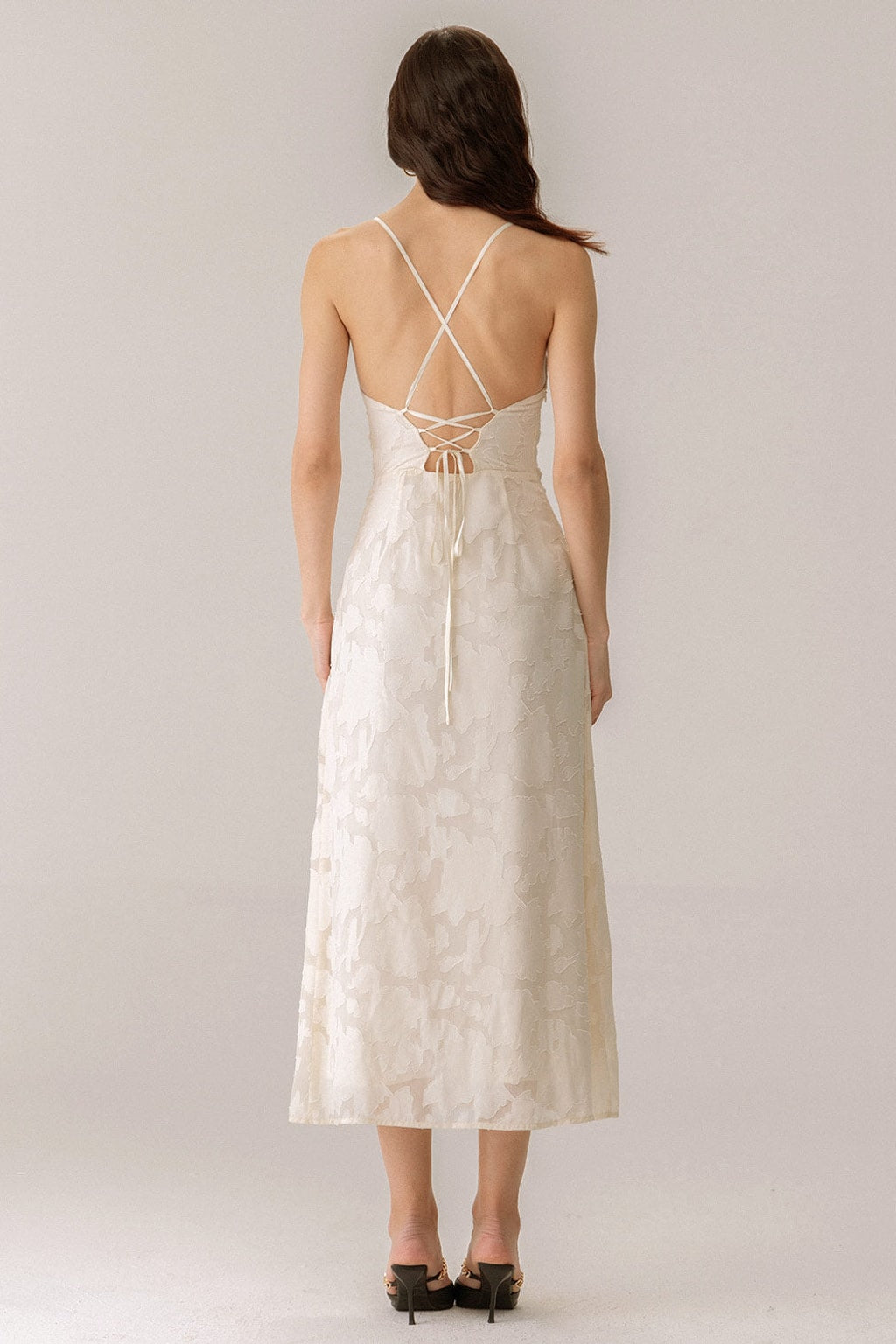Apricot Jacquard Corset Maxi Dress With Structured Bodice - 4