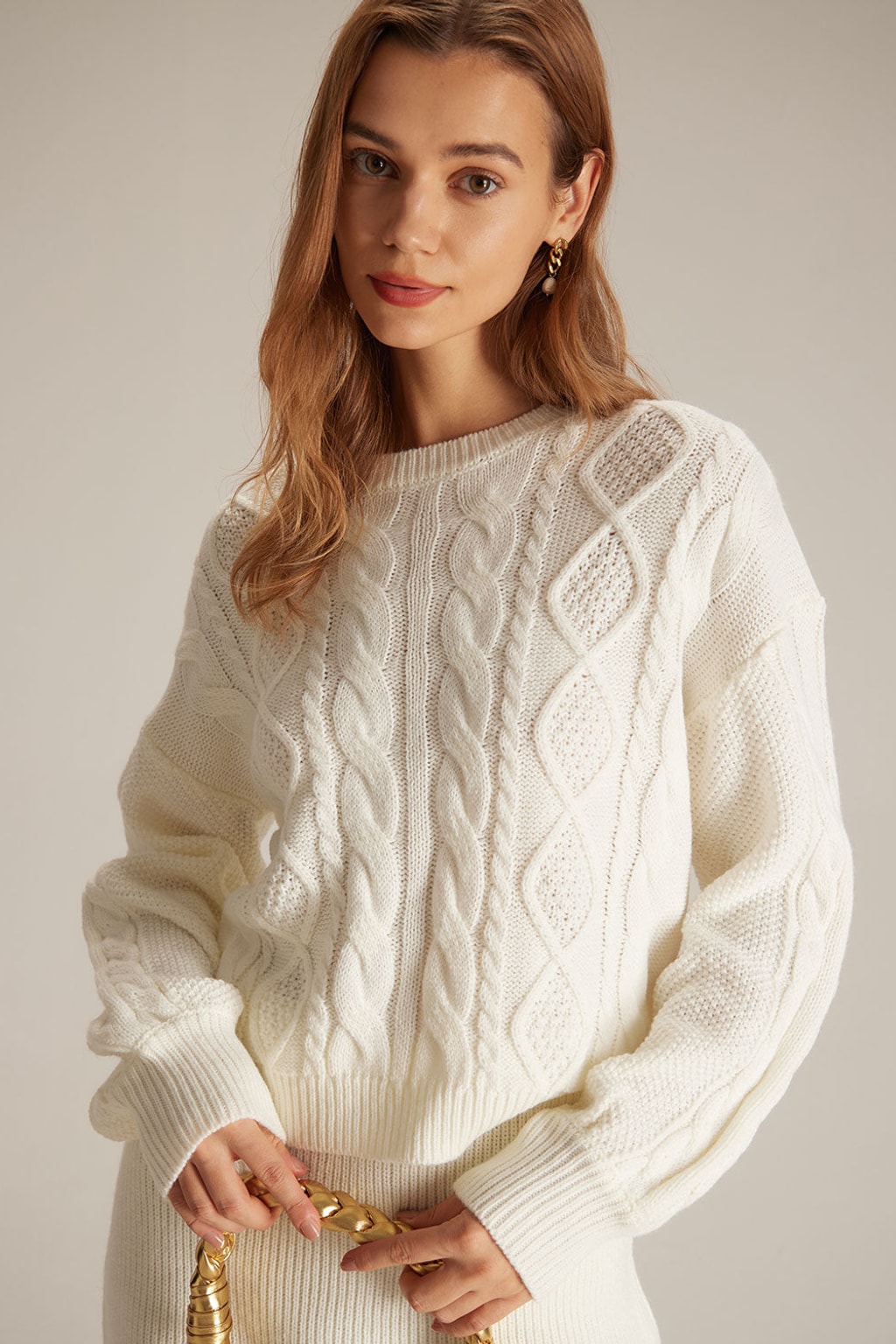 Ribbed Cable Knit Sweater With Round Neck & Long Sleeves - 2