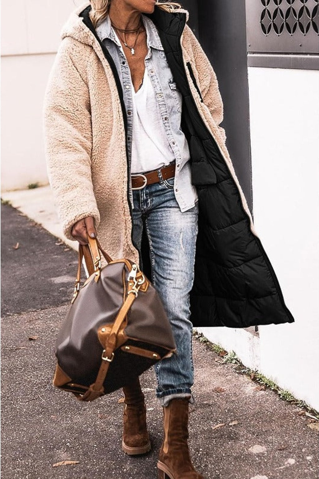 Reversible Down-Filled Long Hooded Winter Coat - 5