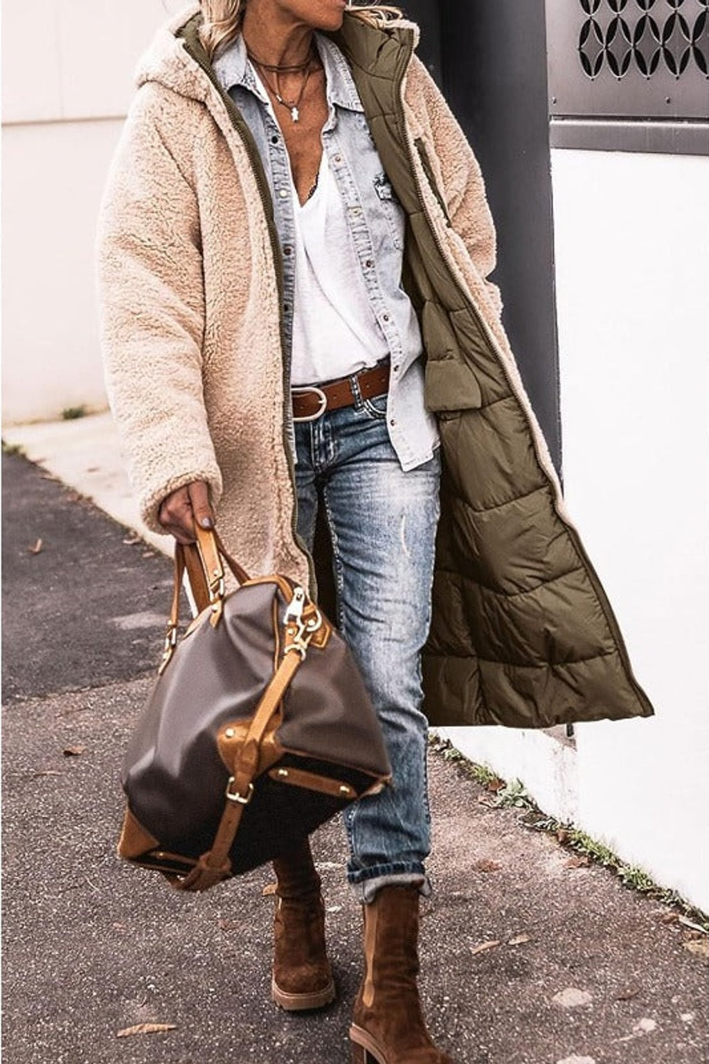 Reversible Down-Filled Long Hooded Winter Coat - 16