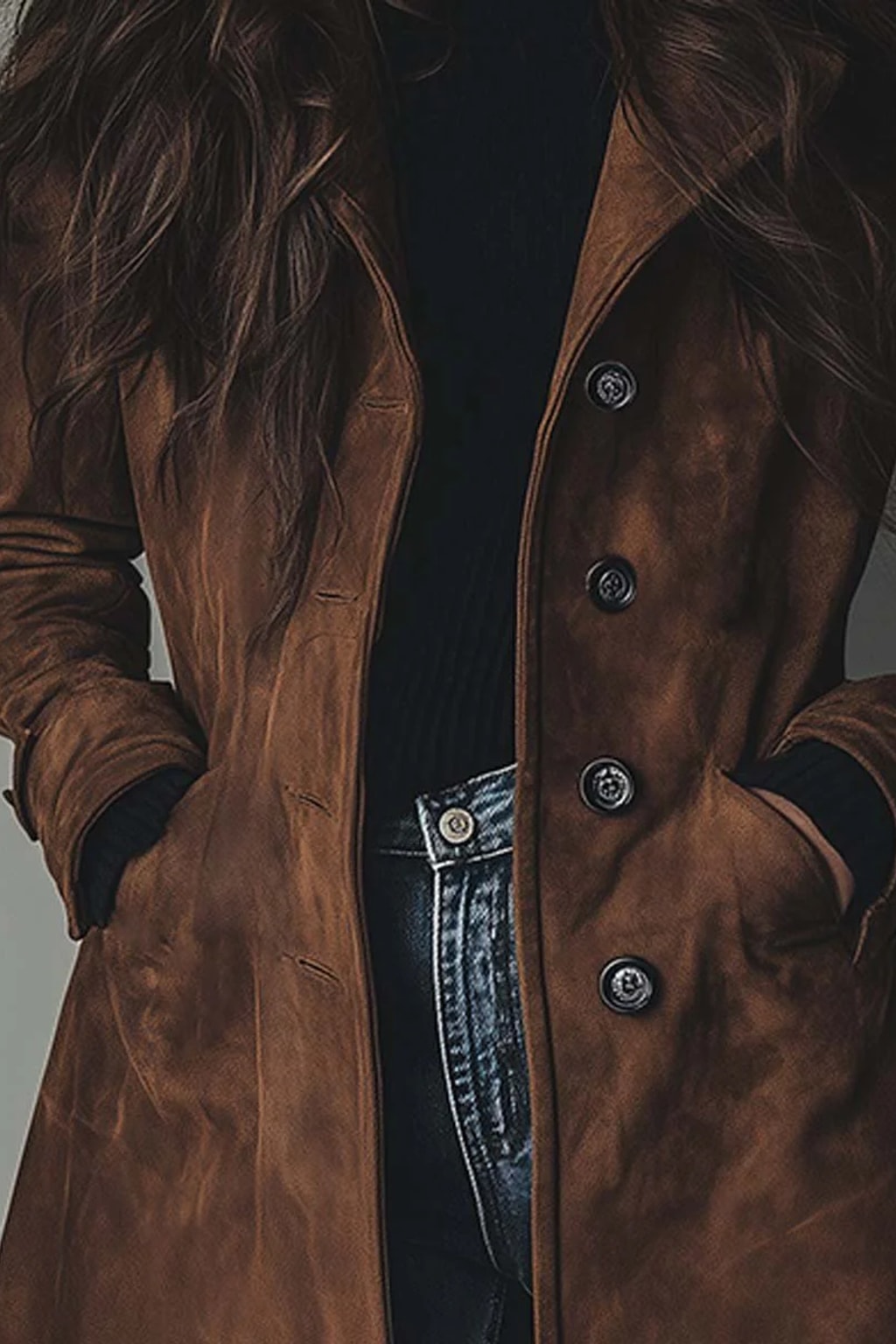 Faux Suede Longline Trench Coat - 7