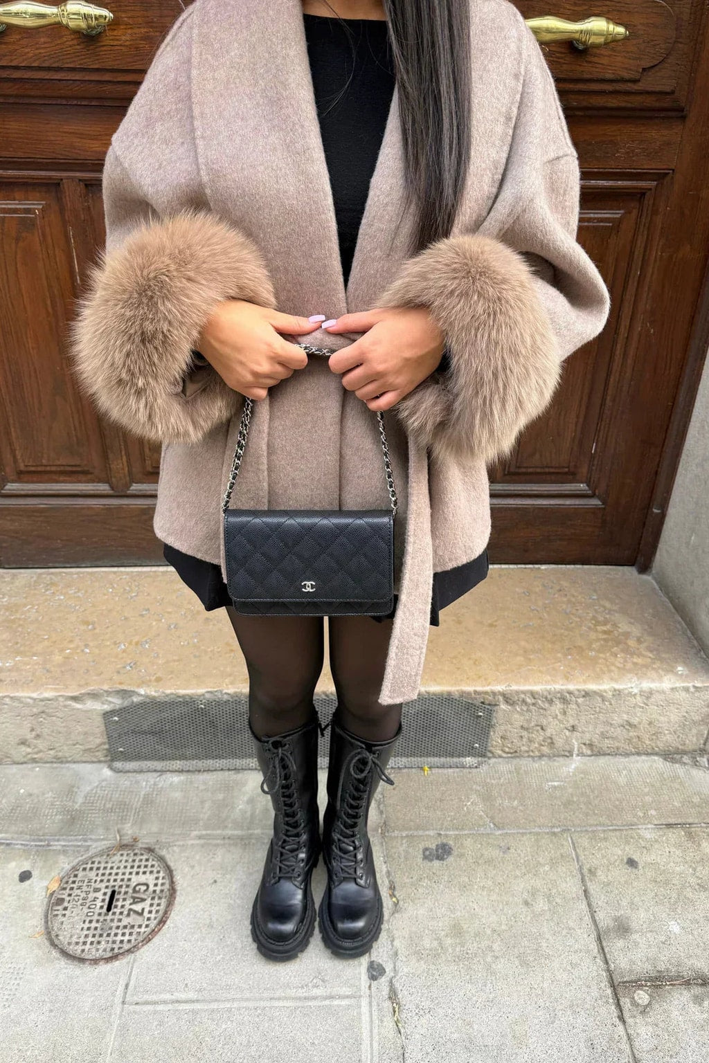 Faux Fur Collar Winter Jacket With Cinched Waist - 3