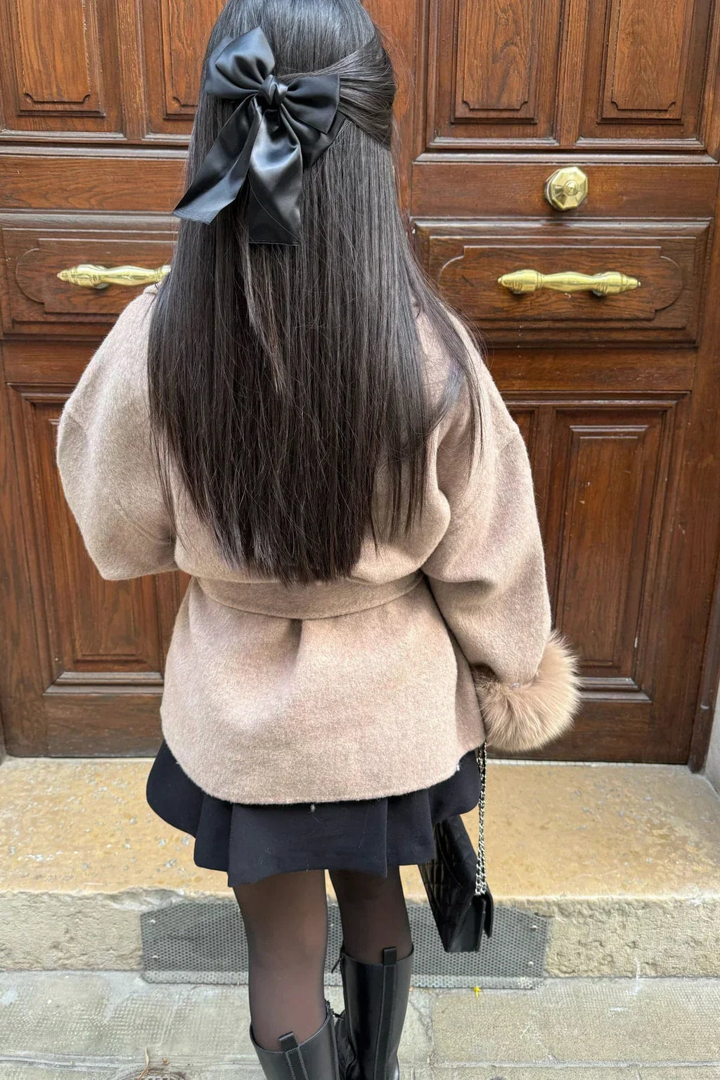 Faux Fur Collar Winter Jacket With Cinched Waist - 4