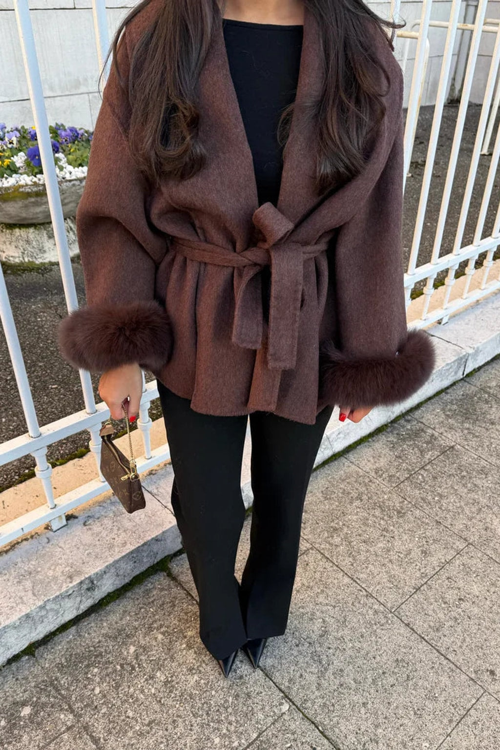 Faux Fur Collar Winter Jacket With Cinched Waist - 5
