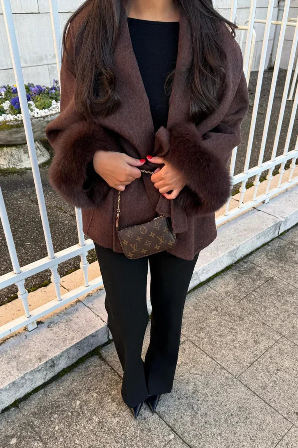 Faux Fur Collar Winter Jacket With Cinched Waist - 6