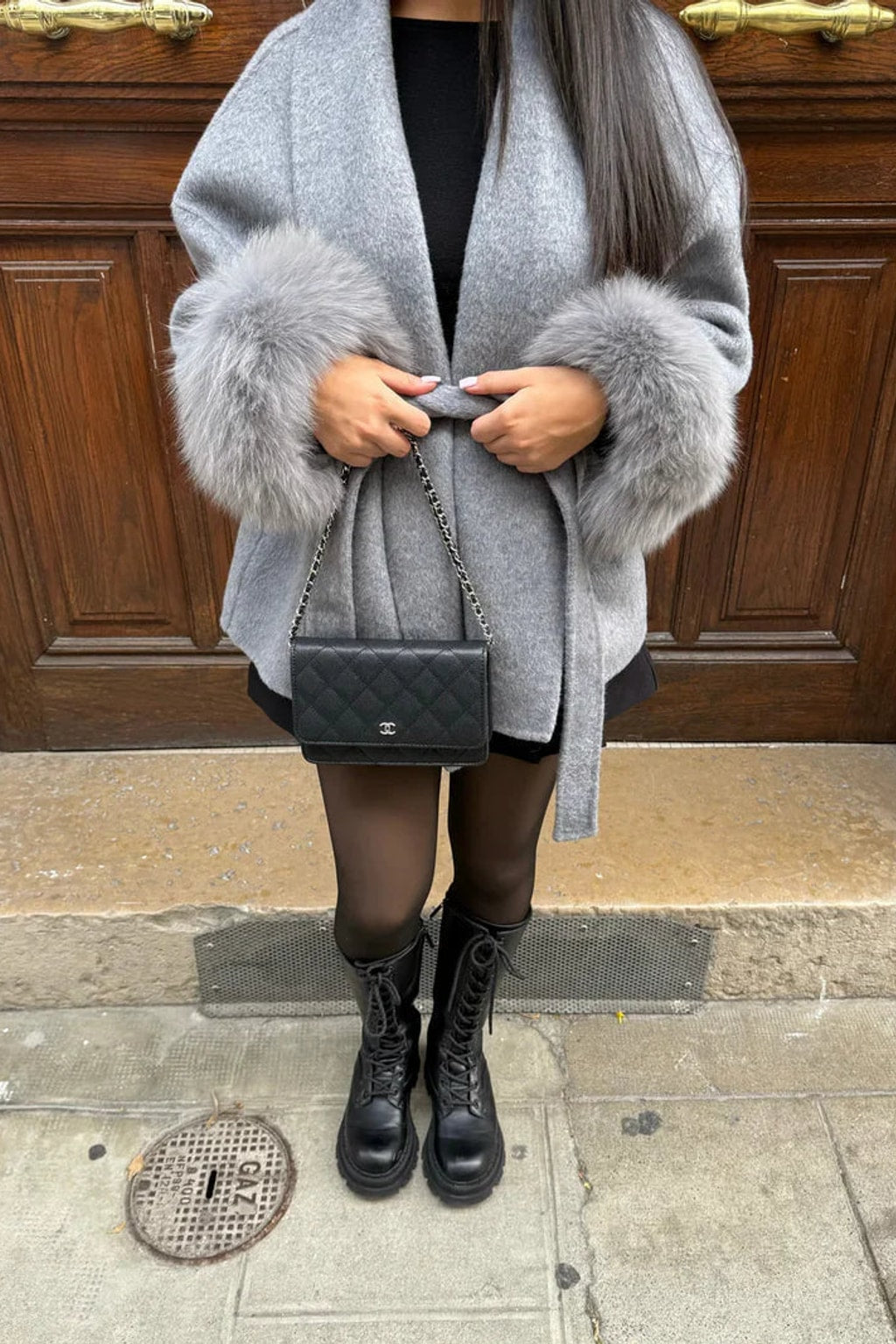 Faux Fur Collar Winter Jacket With Cinched Waist - 9