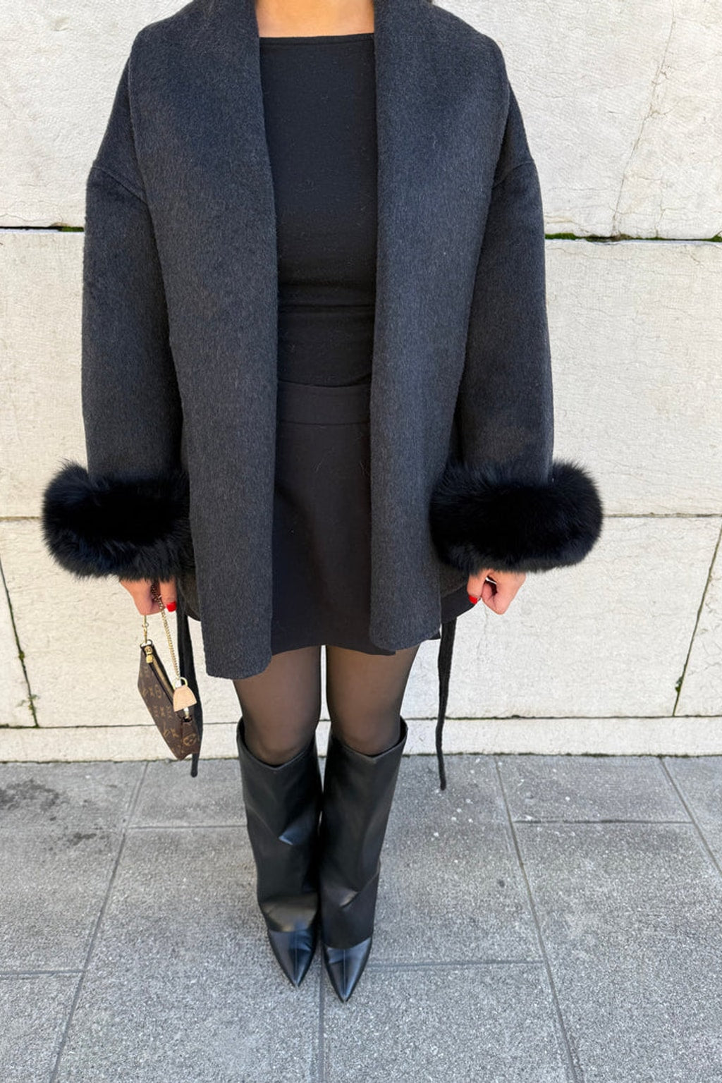 Faux Fur Collar Winter Jacket With Cinched Waist - 11