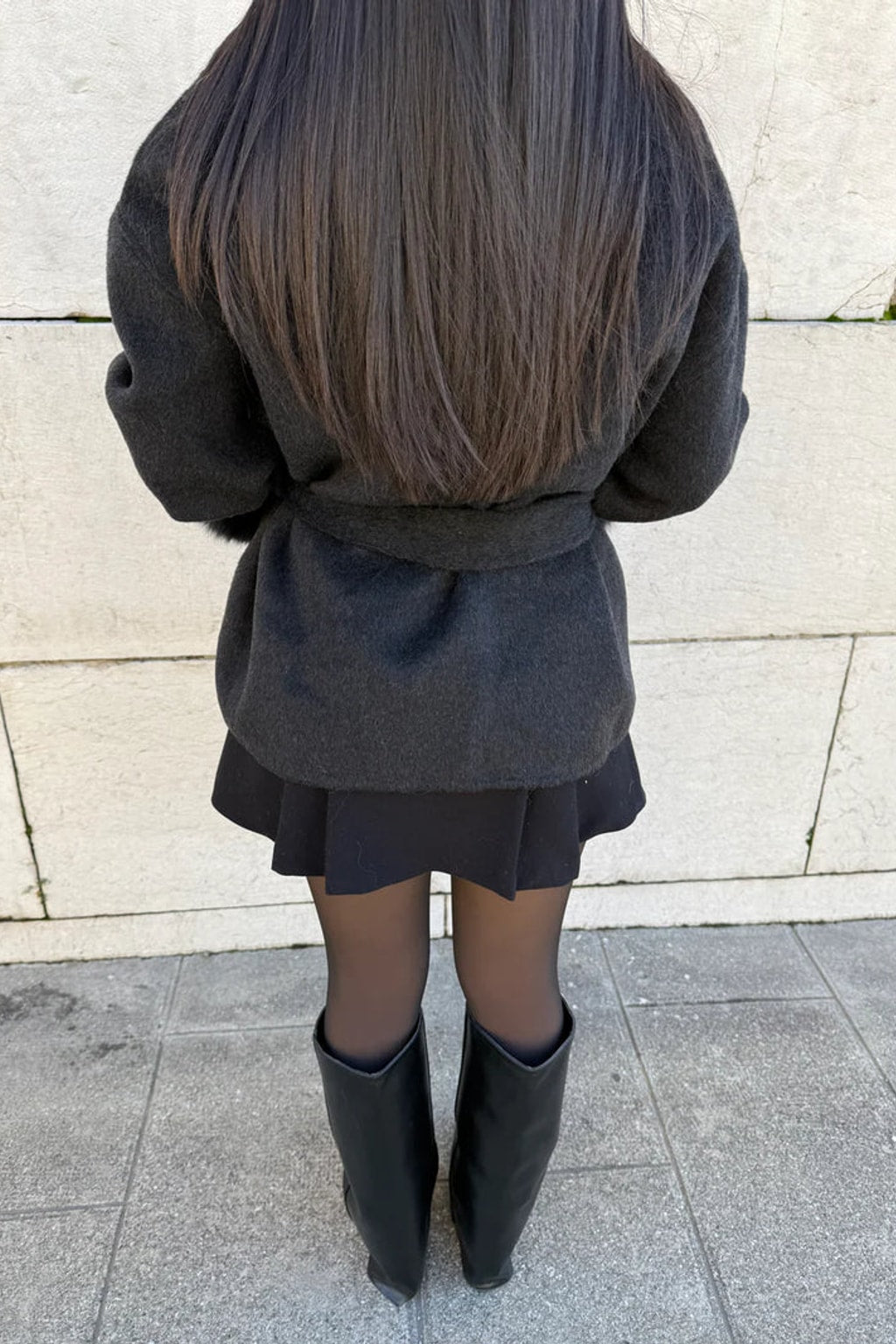 Faux Fur Collar Winter Jacket With Cinched Waist - 12