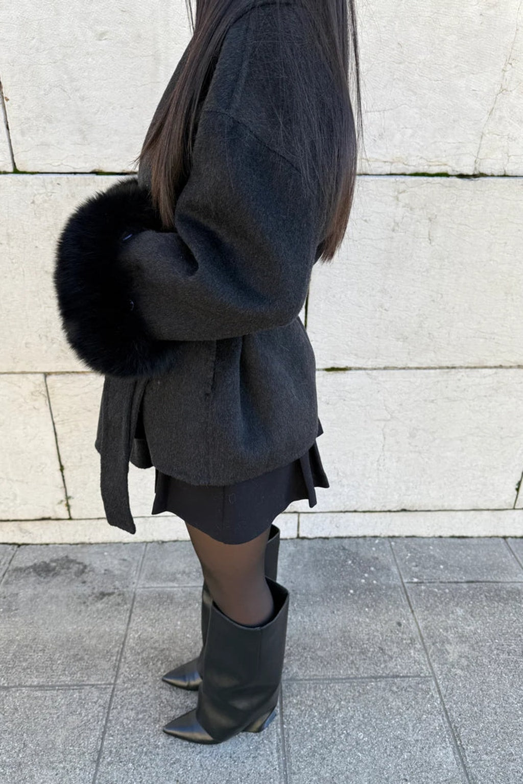 Faux Fur Collar Winter Jacket With Cinched Waist - 17