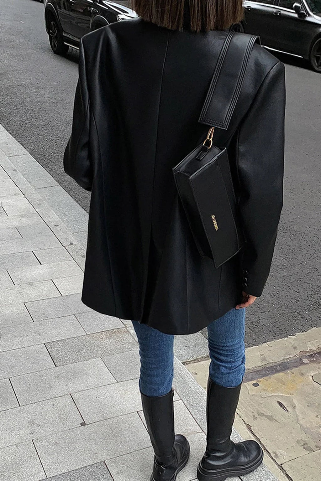 Faux Timeless Leather Oversized Blazer Jacket - 4