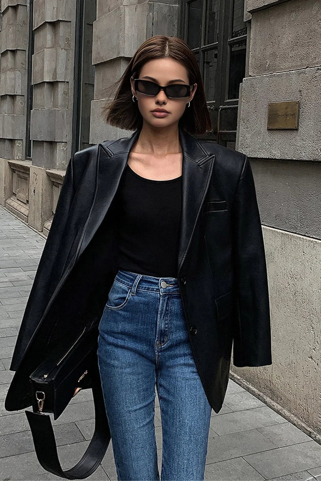 Faux Timeless Leather Oversized Blazer Jacket - 6