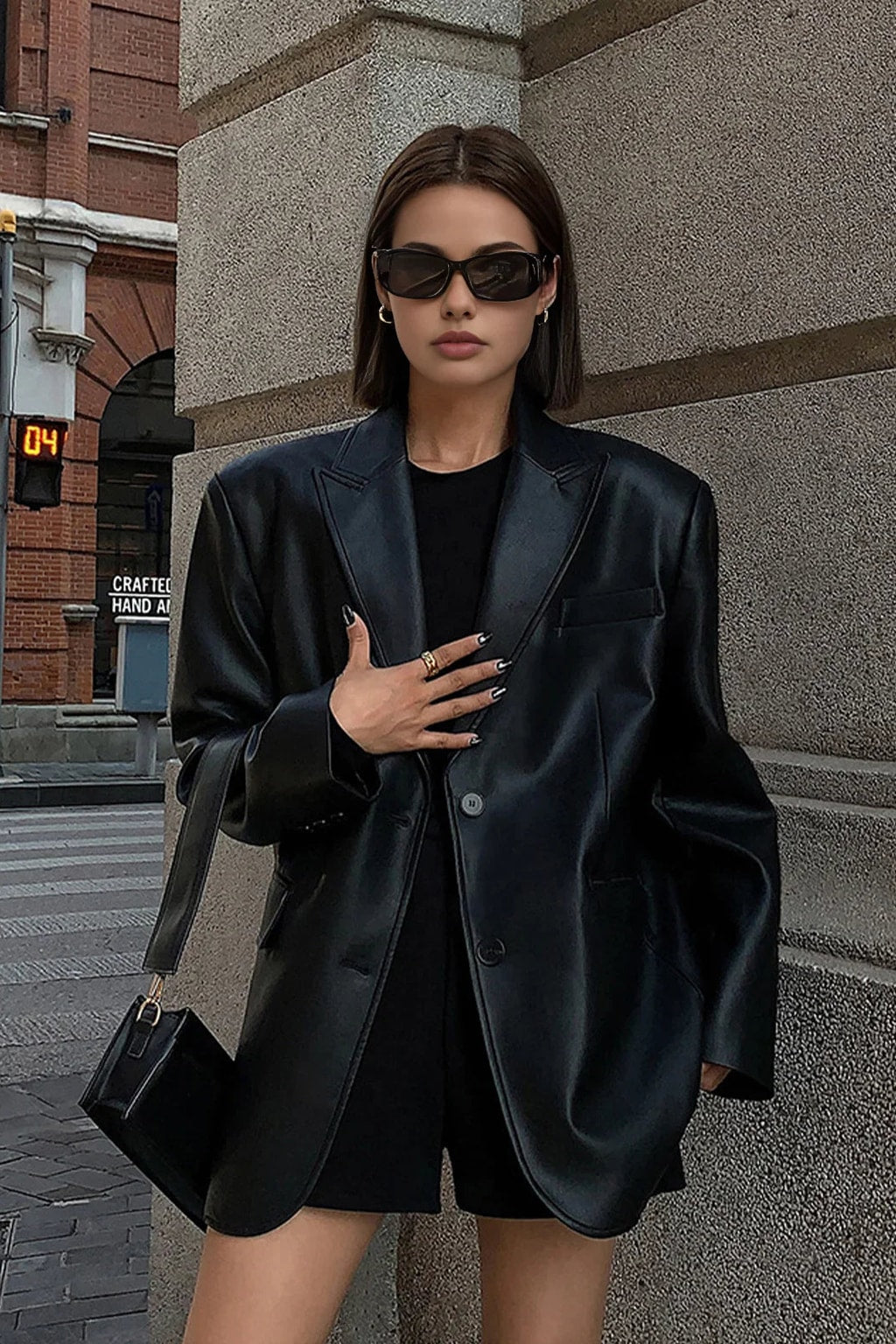 Faux Timeless Leather Oversized Blazer Jacket - 7