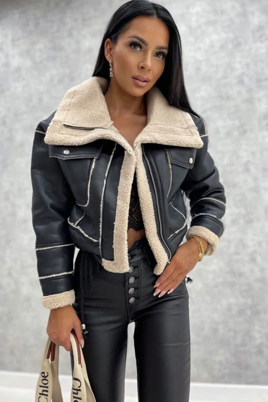 Leather Cropped Jacket With Tailored Fit - 3