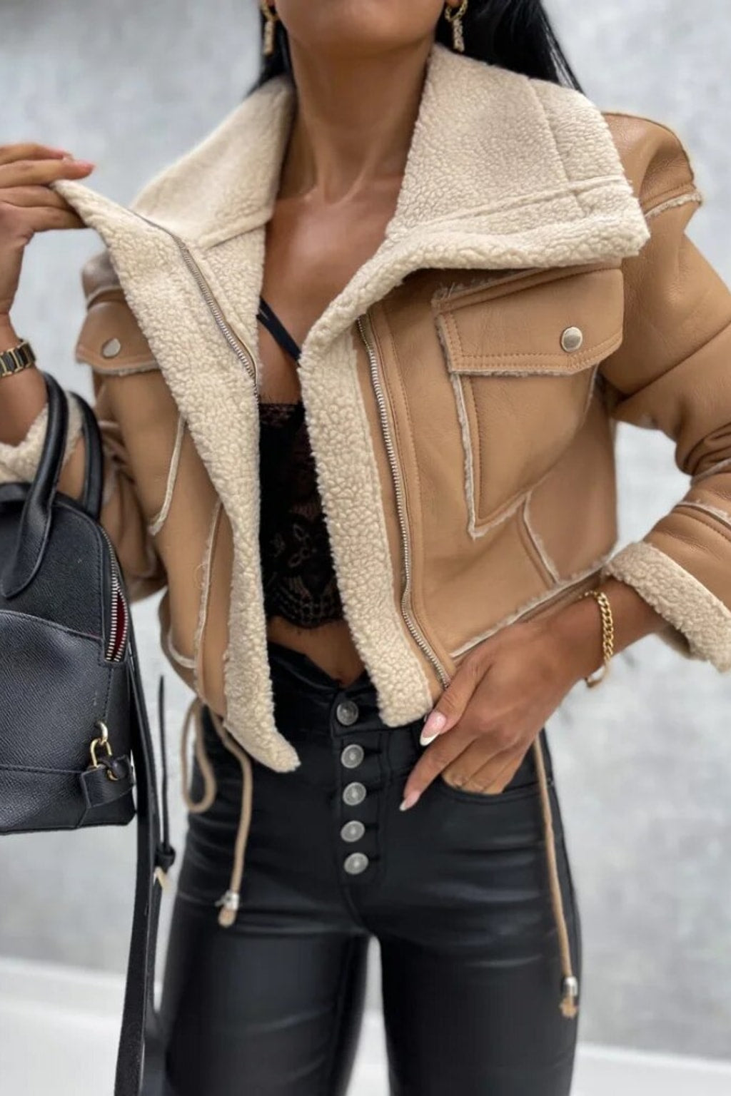 Leather Cropped Jacket With Tailored Fit - 4