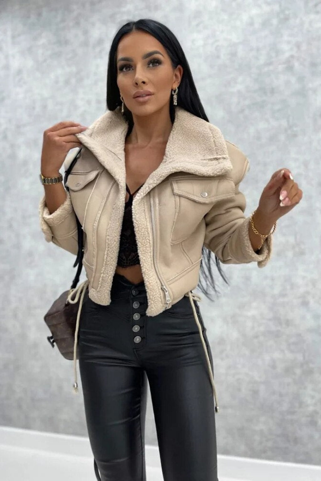 Leather Cropped Jacket With Tailored Fit - 7
