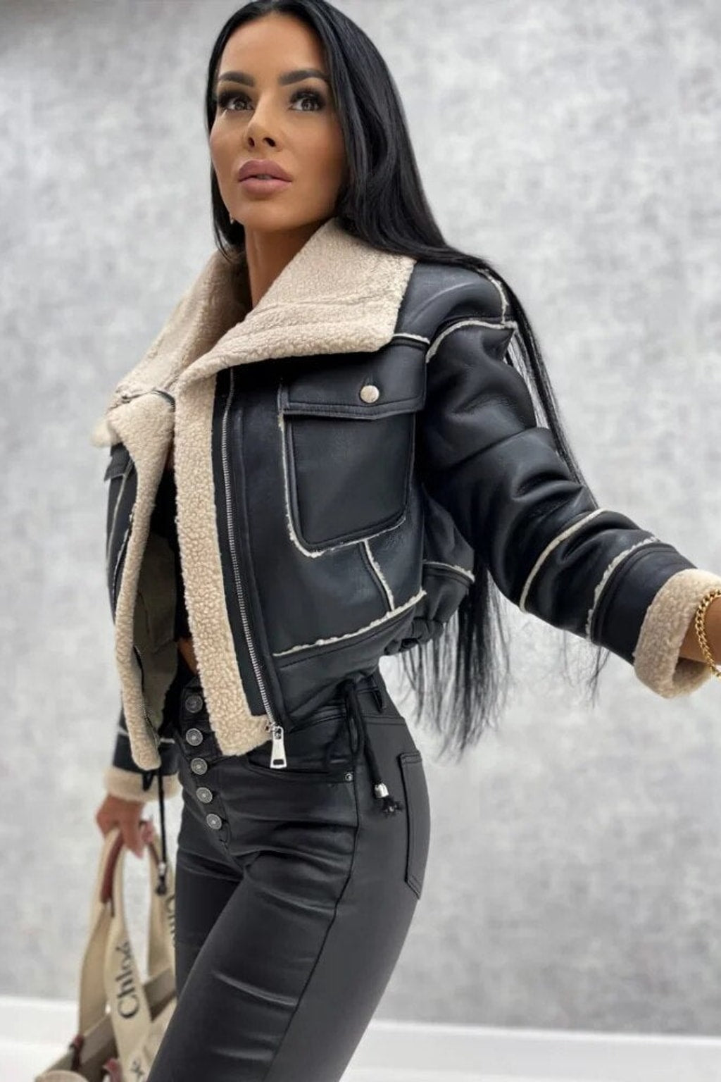 Leather Cropped Jacket With Tailored Fit - 8