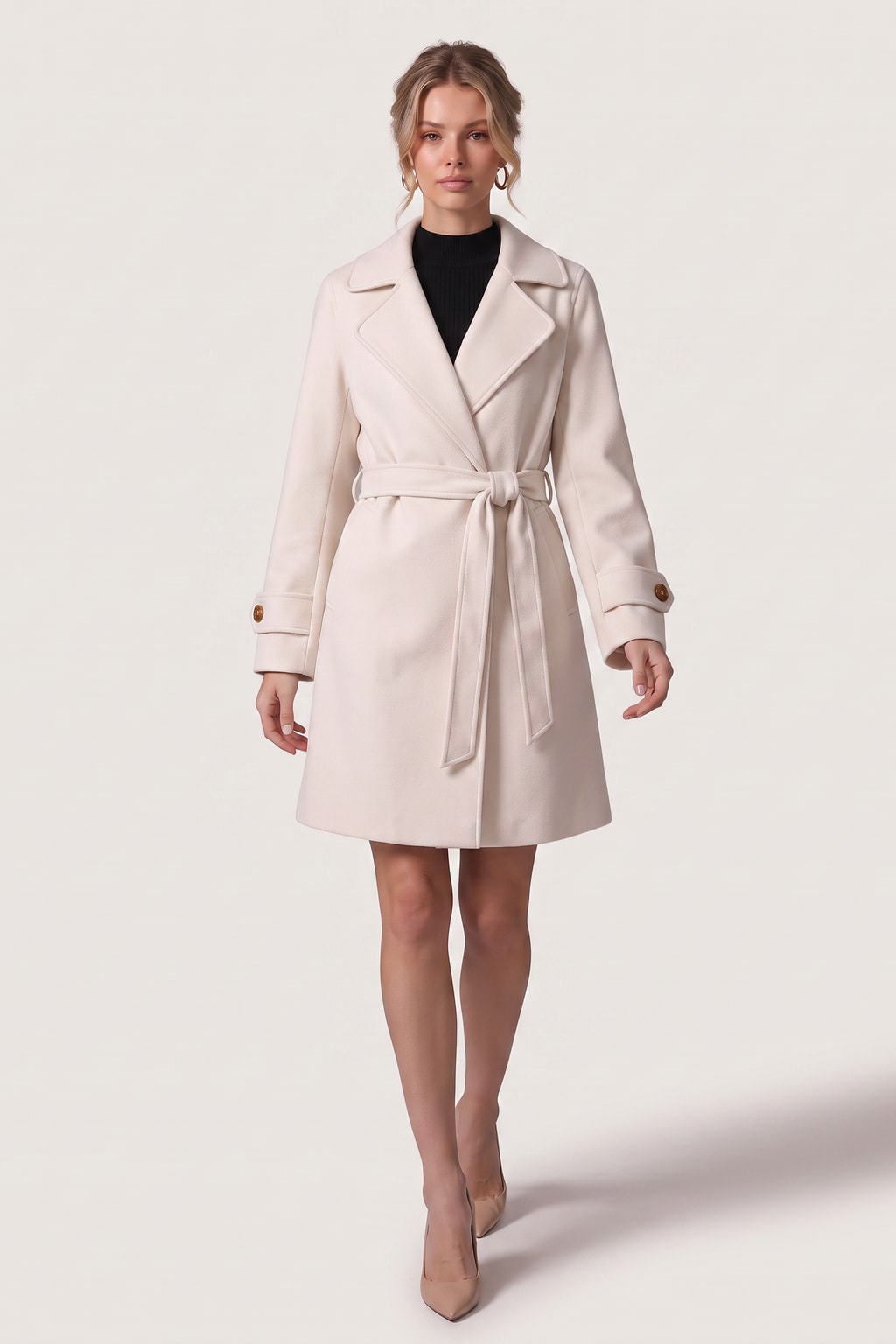 Wool Blend Overcoat With Adjustable Tie Belt - 4