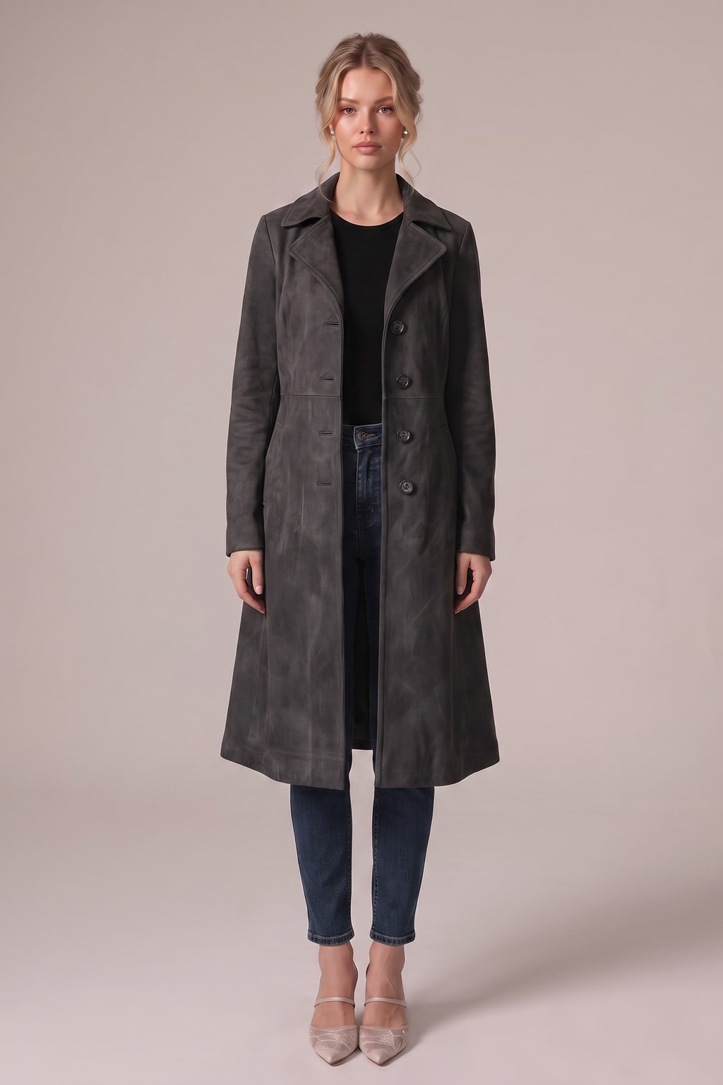 Faux Suede Longline Trench Coat - 4