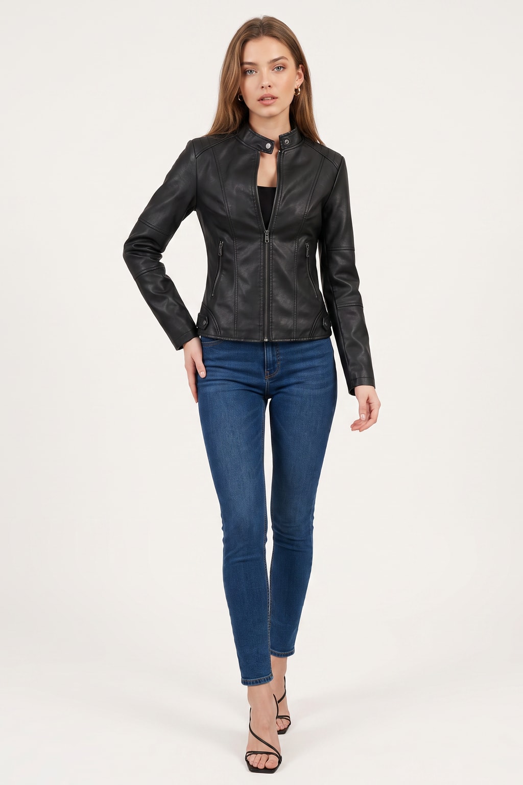 Effortless	Faux Leather Oversized Shacket Jacket With Button Front - 2