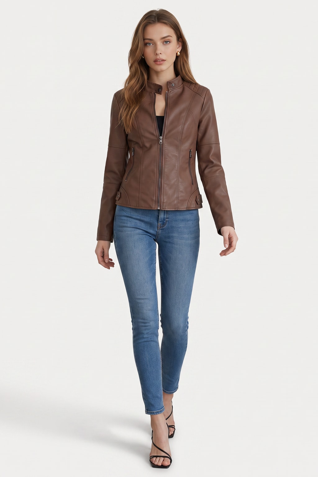 Effortless	Faux Leather Oversized Shacket Jacket With Button Front - 3