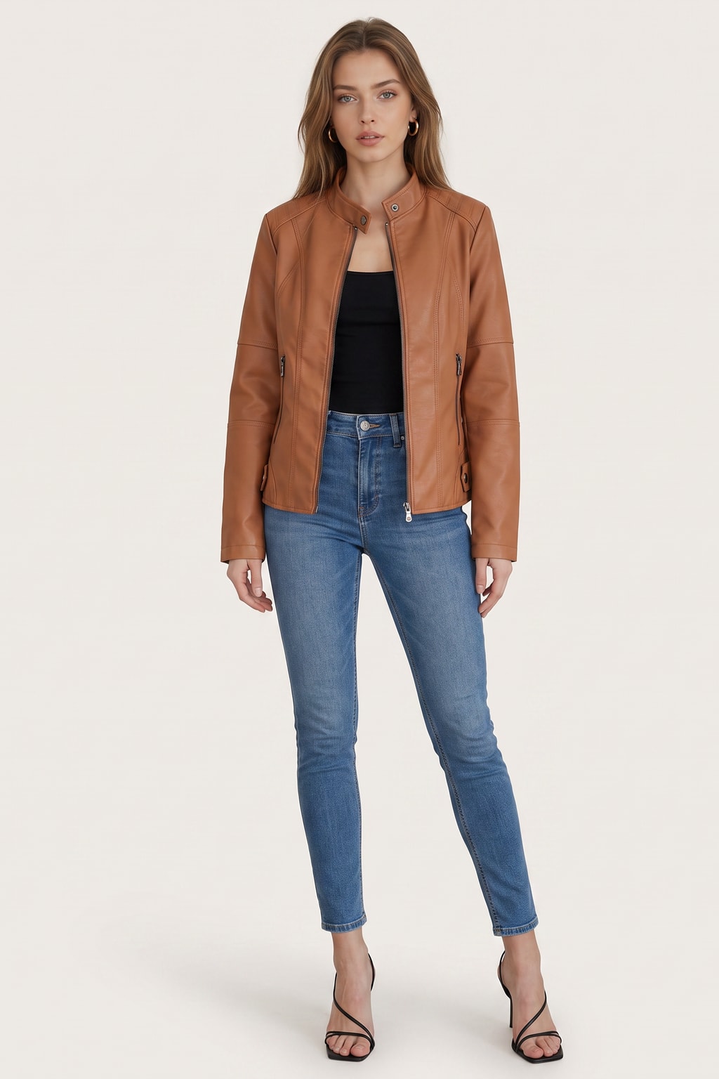 Effortless	Faux Leather Oversized Shacket Jacket With Button Front - 4