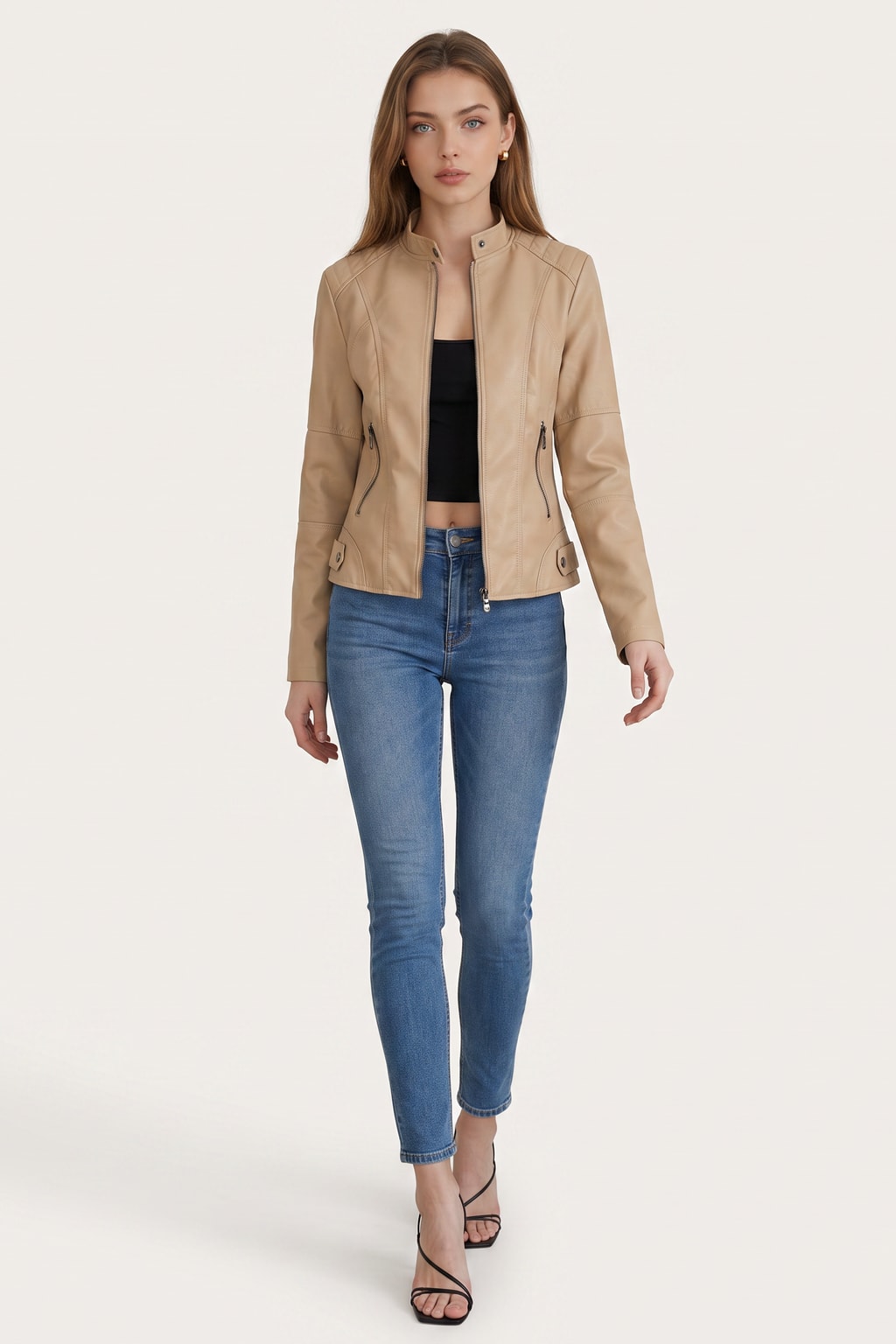 Effortless	Faux Leather Oversized Shacket Jacket With Button Front - 5