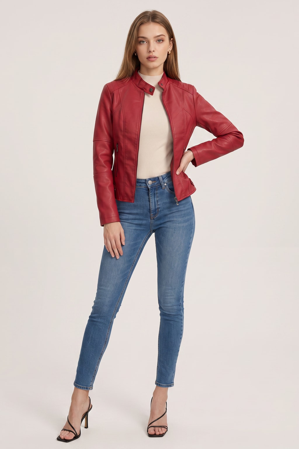 Effortless	Faux Leather Oversized Shacket Jacket With Button Front - 6