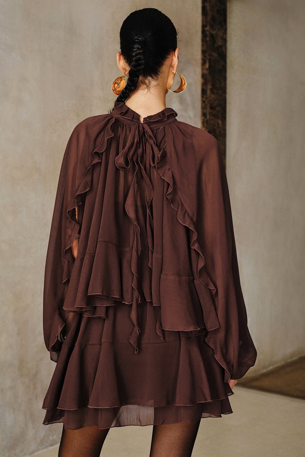 Chiffon Tiered Ruffle Mini Dress - 4