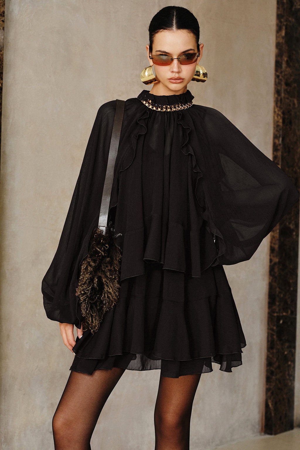 Chiffon Tiered Ruffle Mini Dress - 7