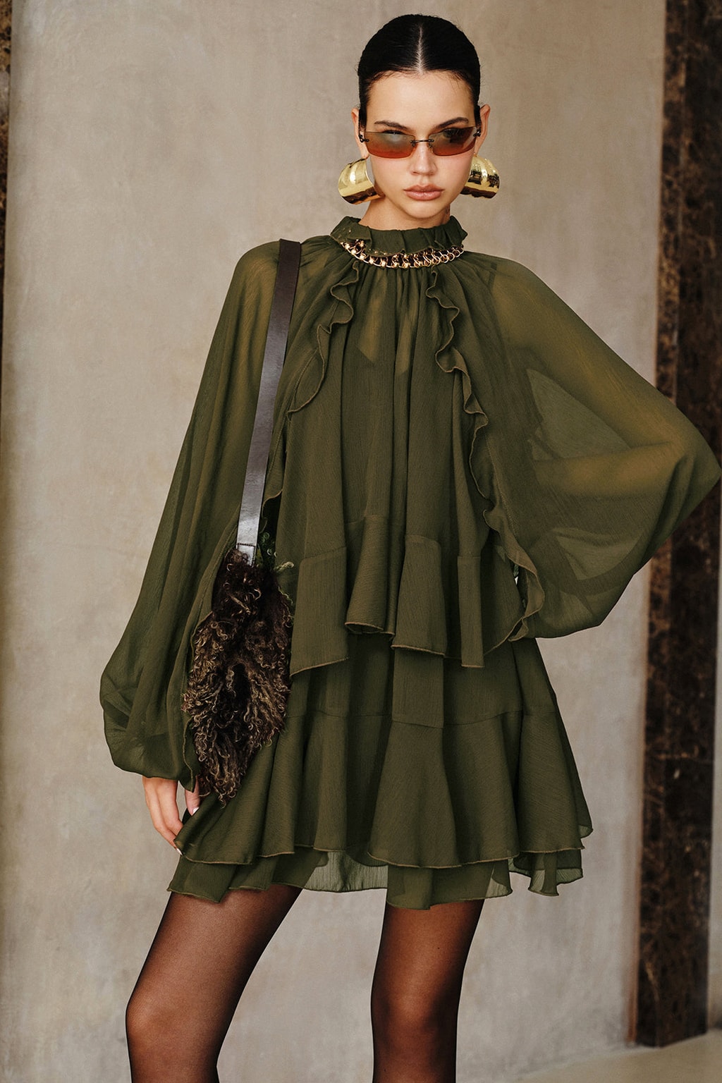 Chiffon Tiered Ruffle Mini Dress - 9