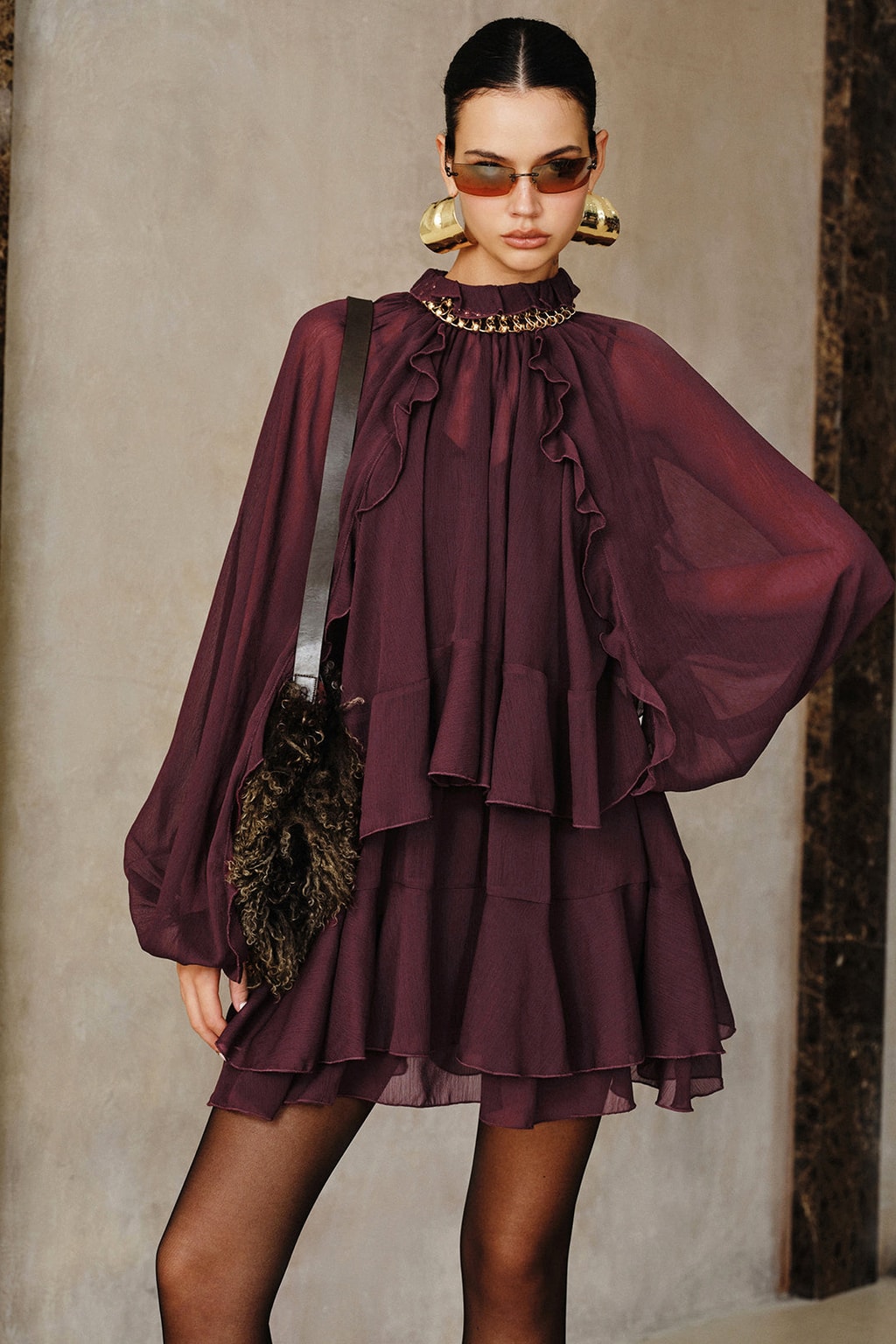 Chiffon Tiered Ruffle Mini Dress - 11