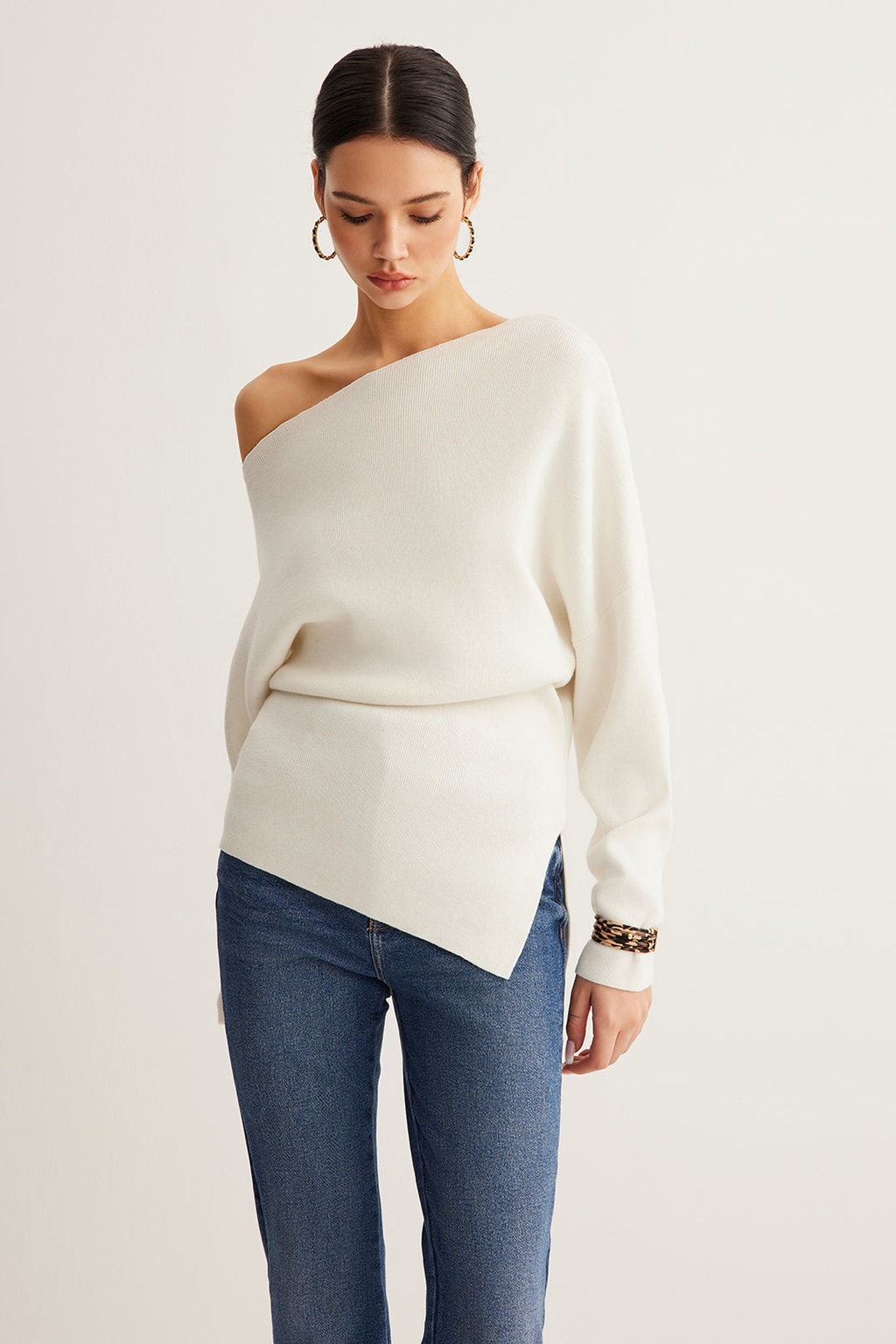 Wool-Blend Knit Top With Asymmetrical Neckline - 8