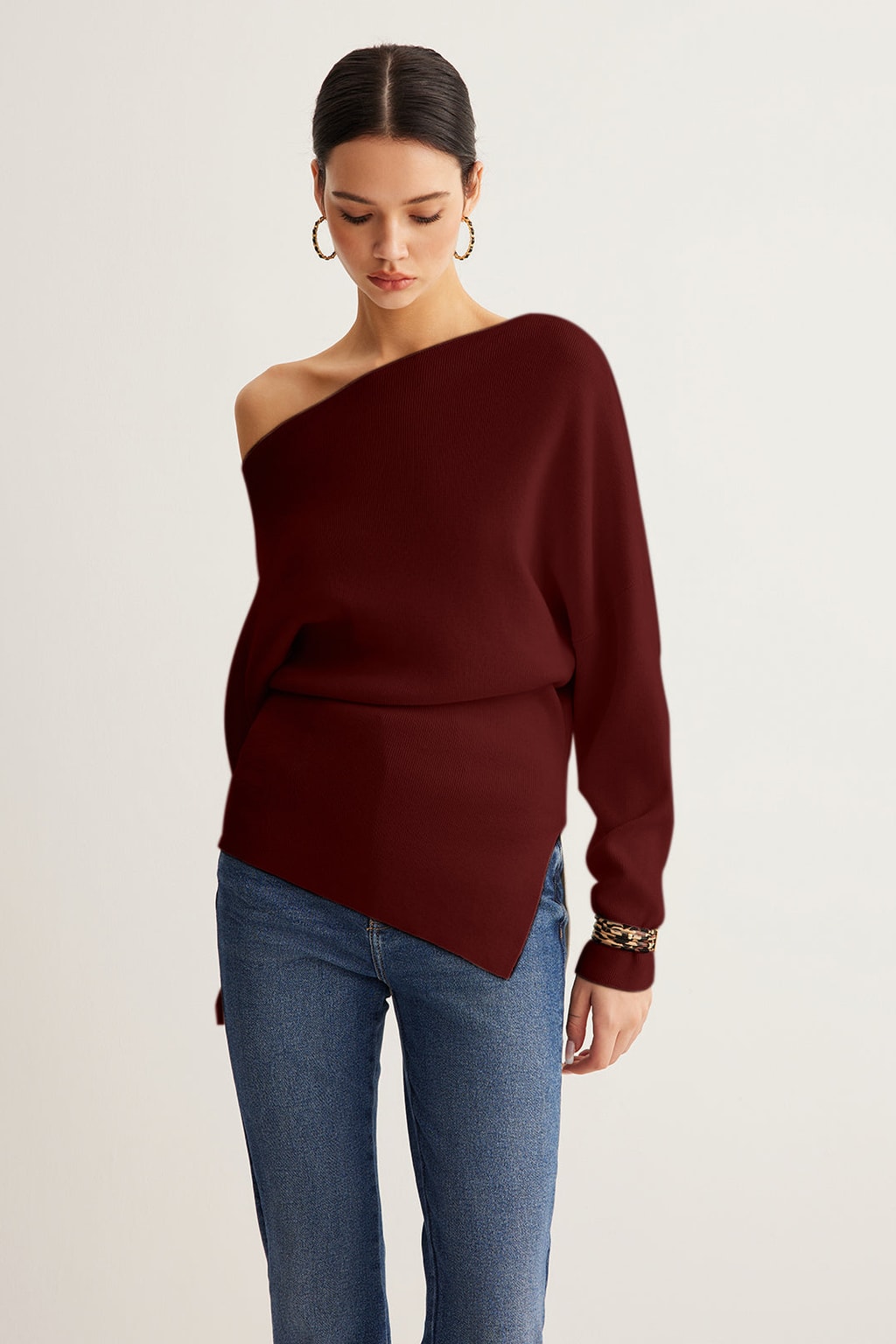 Wool-Blend Knit Top With Asymmetrical Neckline - 6