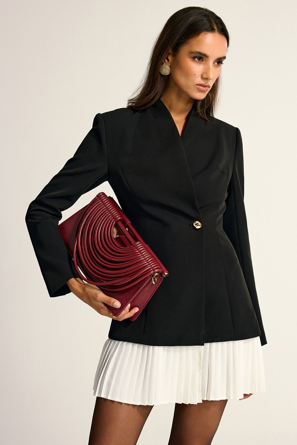 Woven Blazer Dress With Contrast Pleated Hem - 5