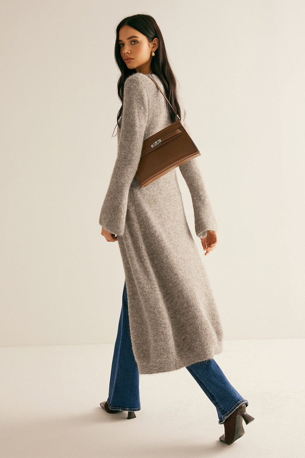 Knit V-Neck Split-Front Sweater Dress - 4