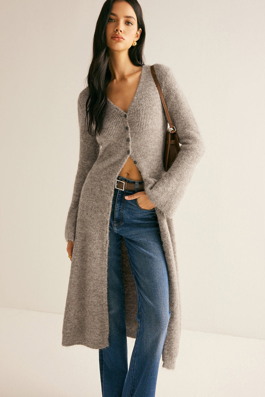 Knit V-Neck Split-Front Sweater Dress - 5