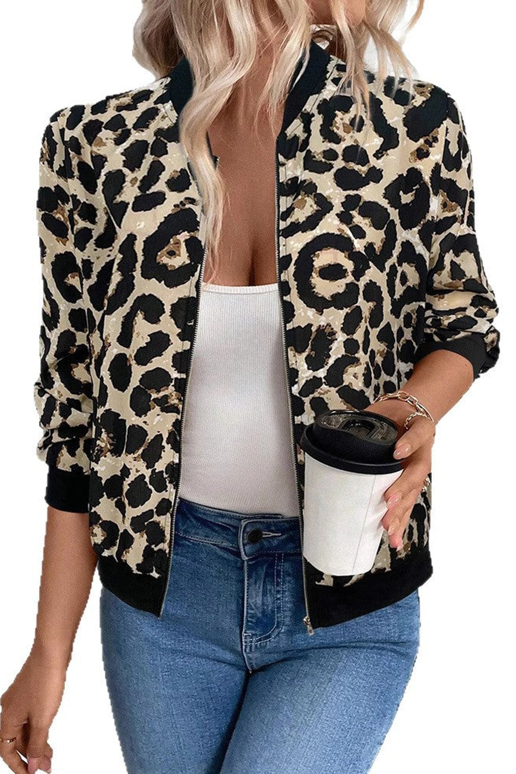 Effortless Fluid Cropped Bomber Jacket with High Funnel Neck - 16